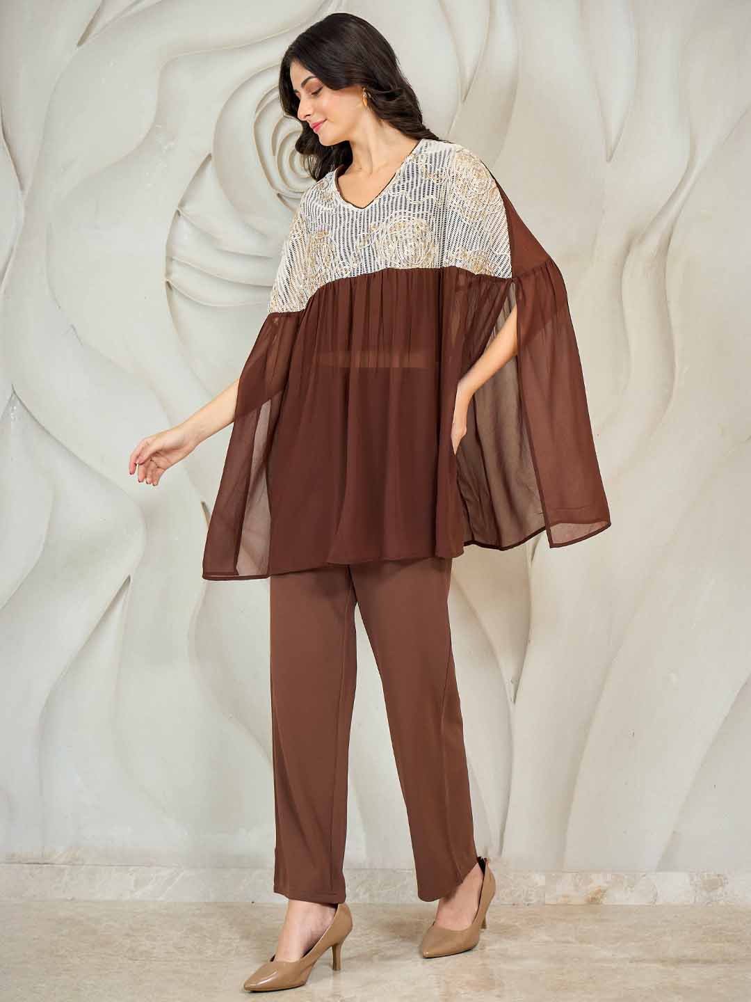 Shally Bhasin by Athena Embroidered Batwing Top With Trousers Co-Ords