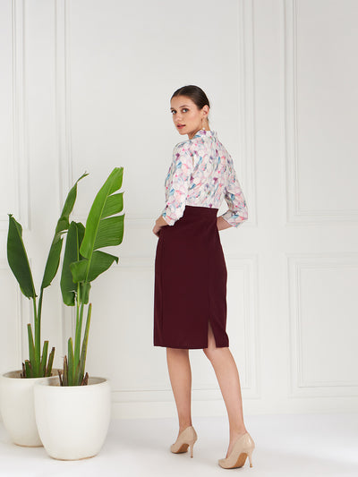 Athena Burgundy Floral Printed Lapel Collar Sheath Dress - Athena Lifestyle