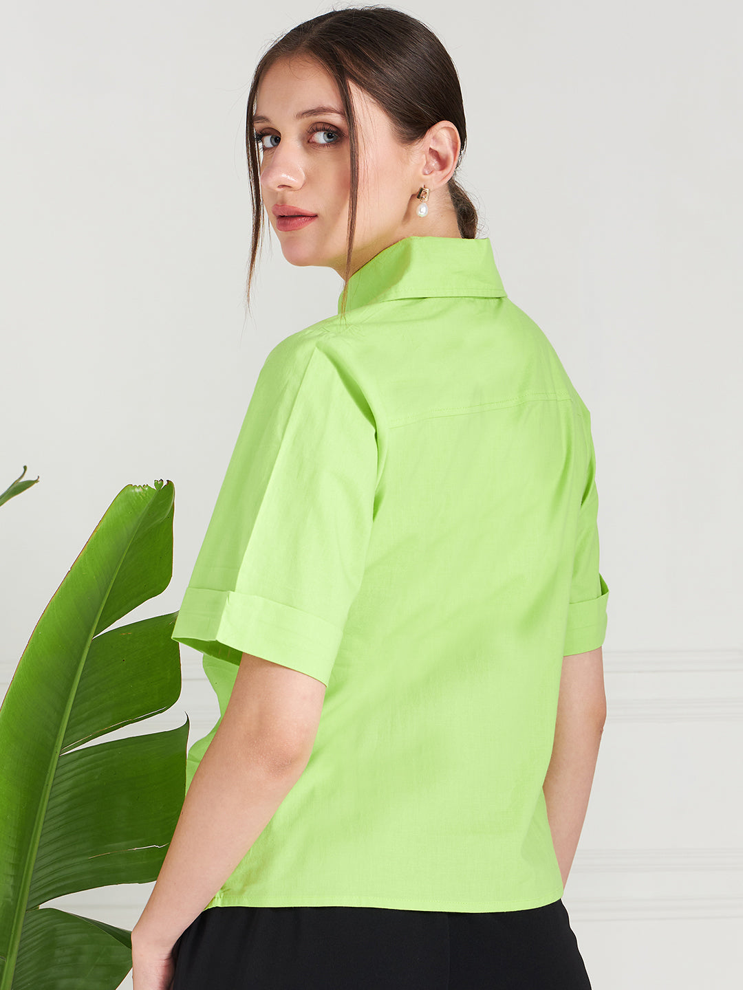 Athena Green Pleated Pure Cotton Shirt Style Top - Athena Lifestyle