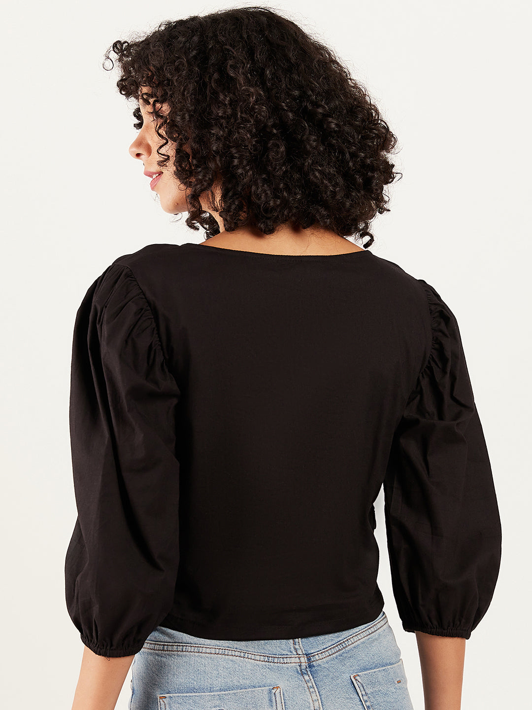 Athena Puff Sleeves Gathered Detailed Cotton Top