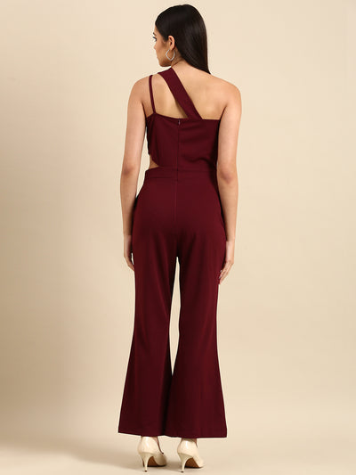Athena one shoulder Burgundy jumpsuit with waist cut out