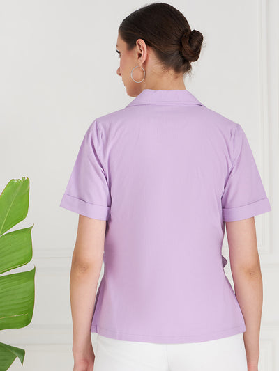 Athena Lavender Lapel Collar Shirt Style Cotton Top - Athena Lifestyle