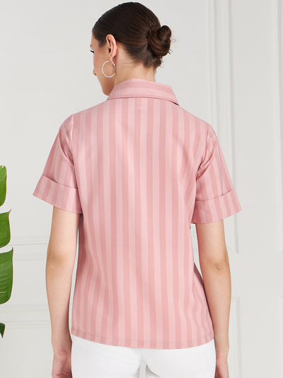 Athena Pink Vertical Striped Shirt Style Top - Athena Lifestyle