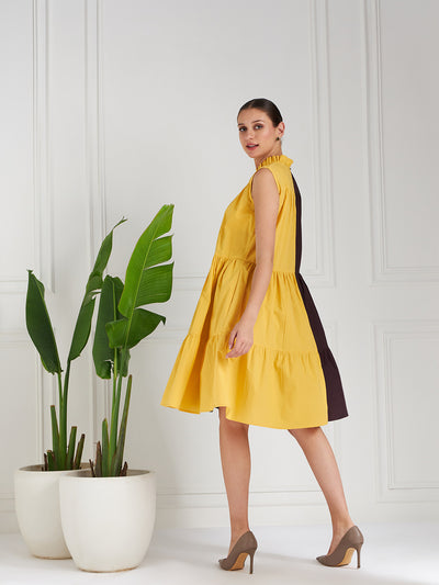 Athena Yellow Colorblocked Tiered A-Line Cotton Midi Dress - Athena Lifestyle