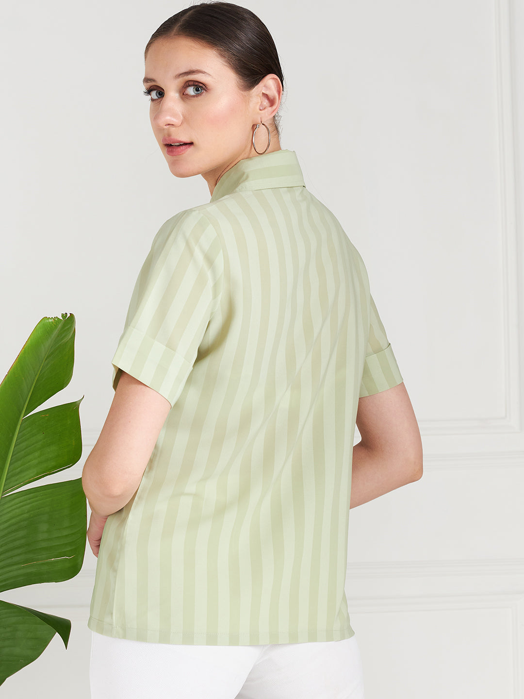 Athena Green Striped Shirt Style Top - Athena Lifestyle