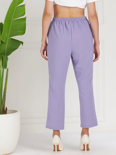 Athena Women Lavender Original Straight Fit High-Rise Cropped Trousers - Athena Lifestyle