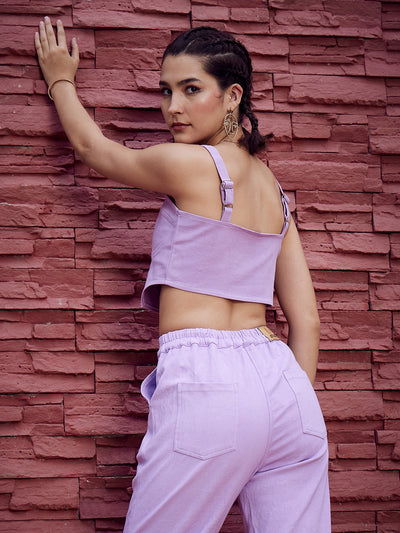 Athena Lavender Shoulder Straps Cotton Canvas Fitted Crop Top