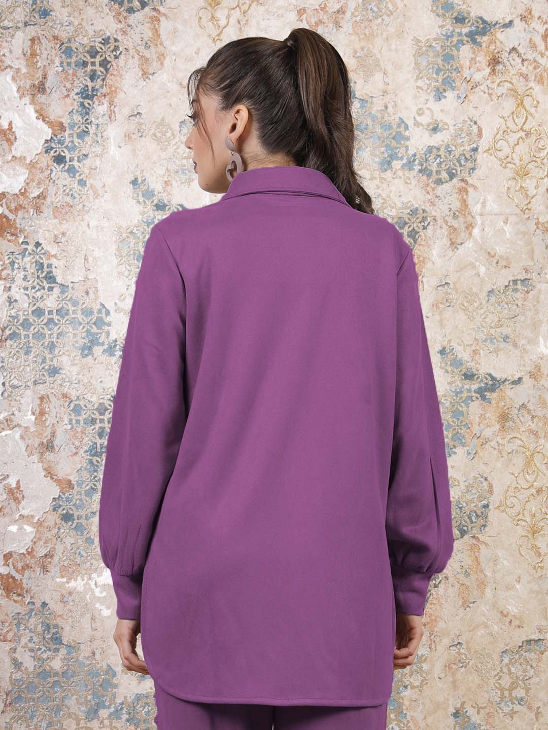 Athena Purple Shirt Style Longline Top