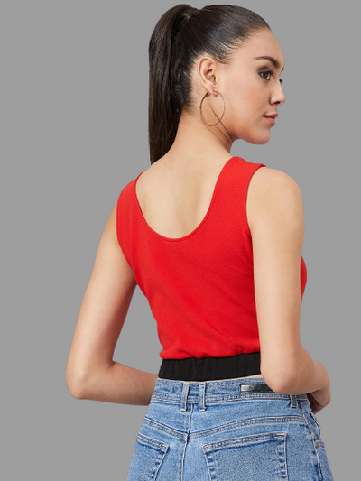 Athena Women Red Colourblocked Crop Top