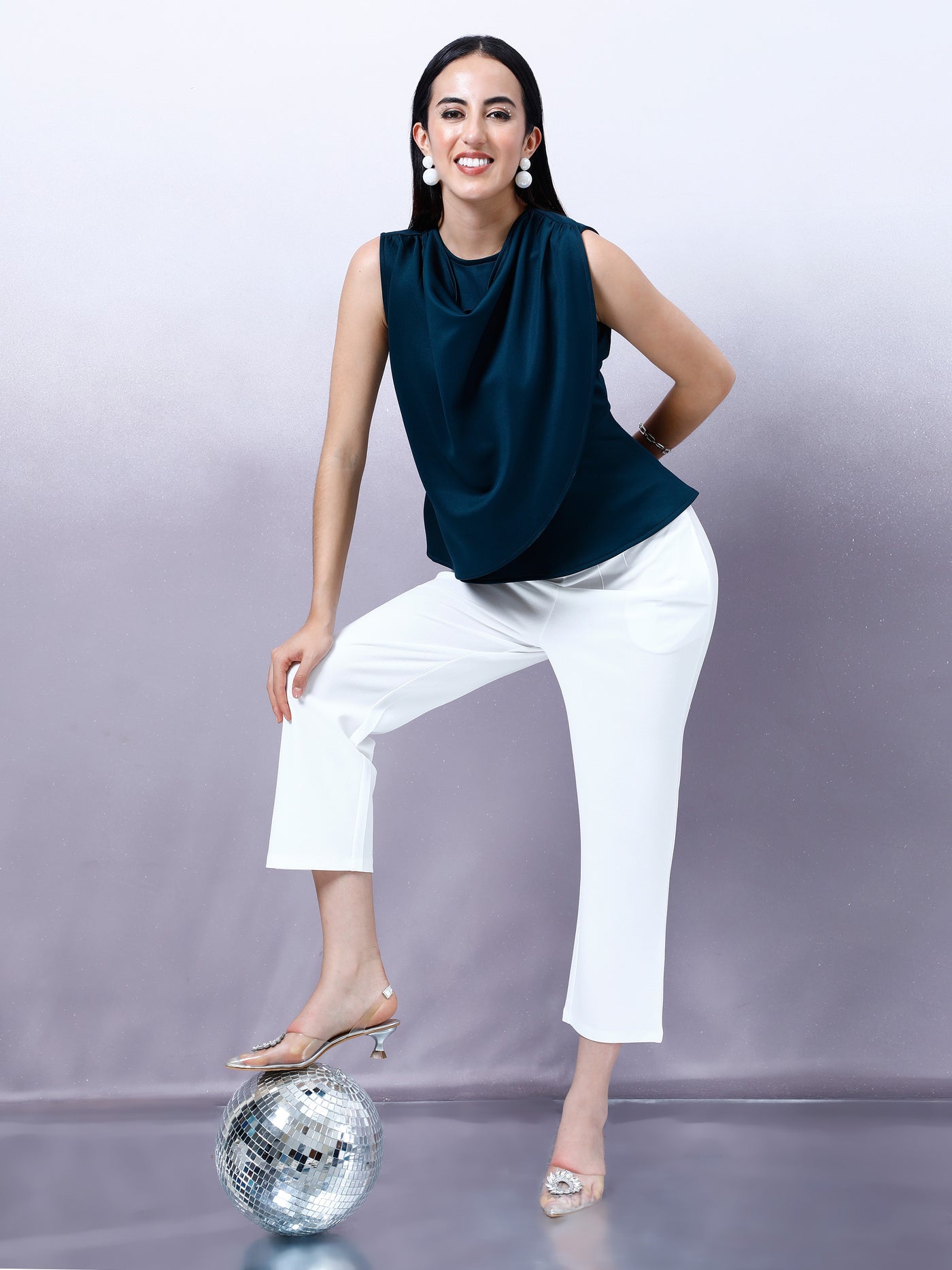 Athena Cowl Neck Layered Peplum Top