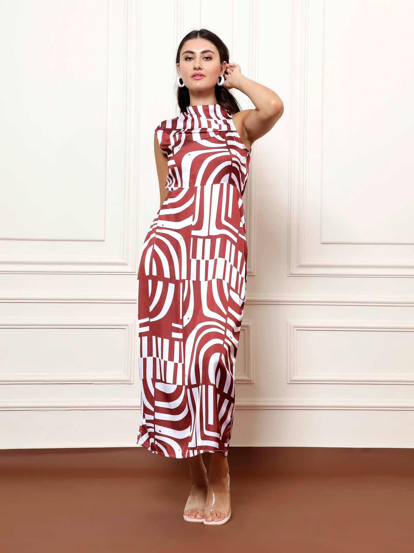 Athena Print Satin A-Line Maxi Dress