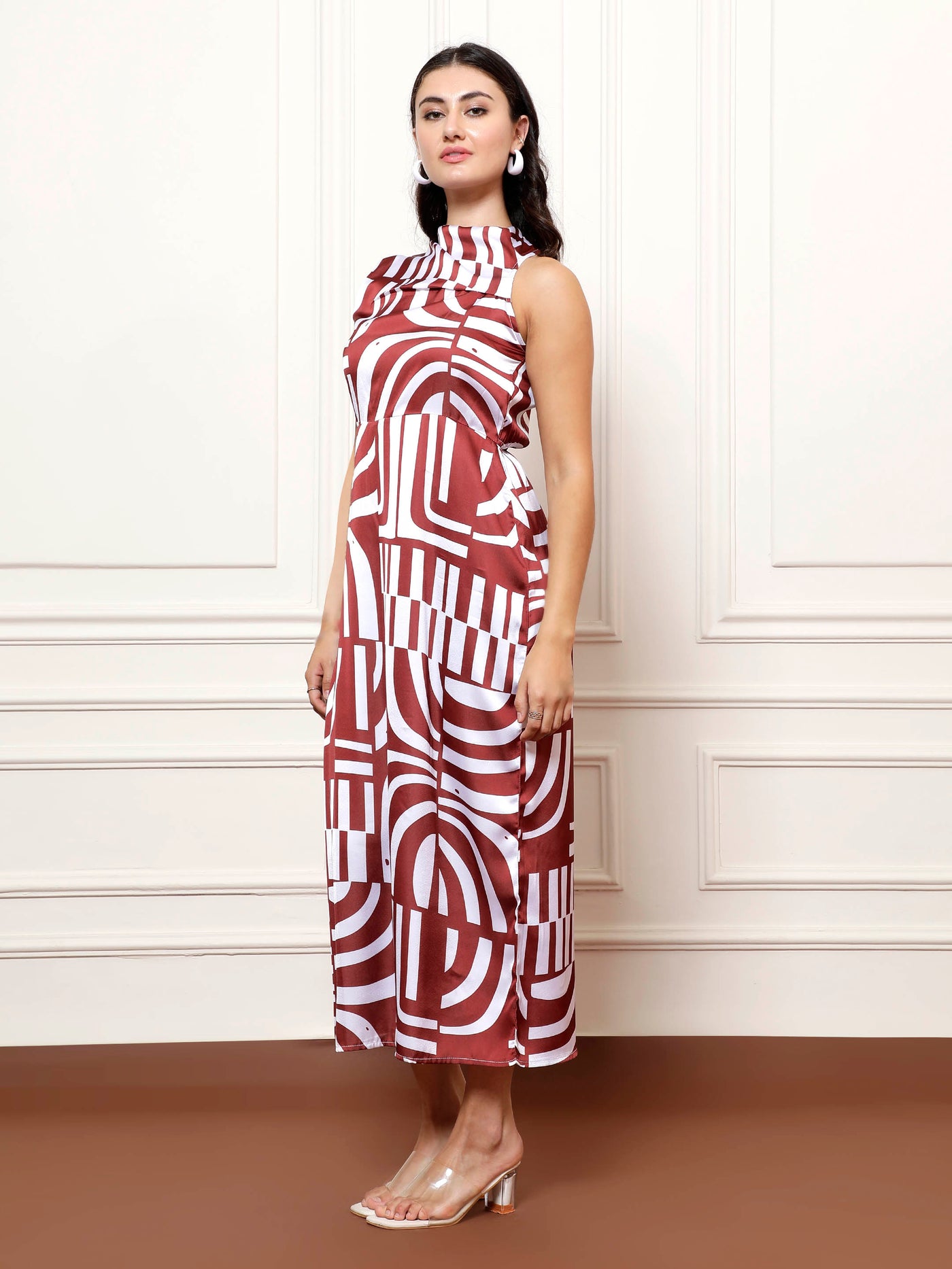 Athena Print Satin A-Line Maxi Dress