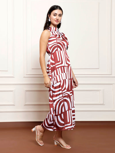 Athena Print Satin A-Line Maxi Dress