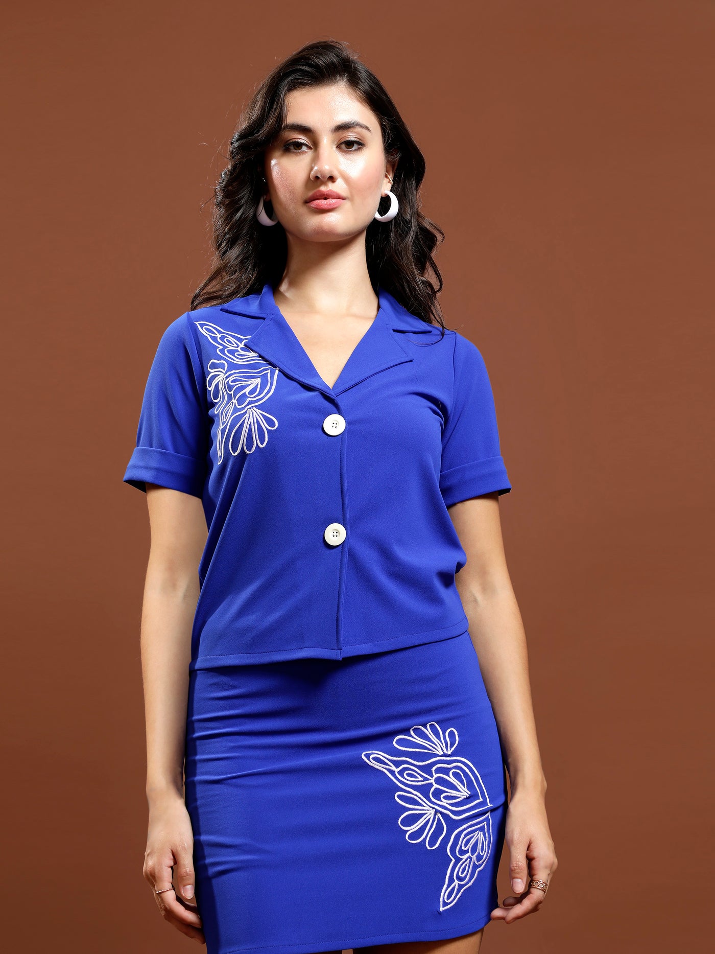 Athena Cobalt blue Embroidered Top & Skirt Coord