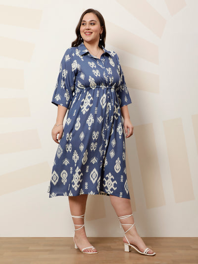 Athena Ample Plus Size Ethnic Motifs Printed Shirt Midi Ethnic Dress