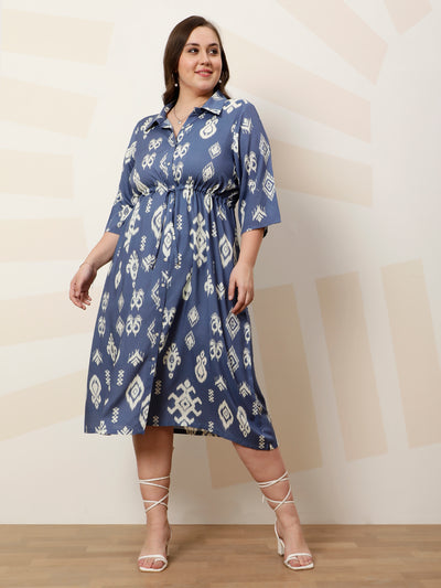 Athena Ample Plus Size Ethnic Motifs Printed Shirt Midi Ethnic Dress