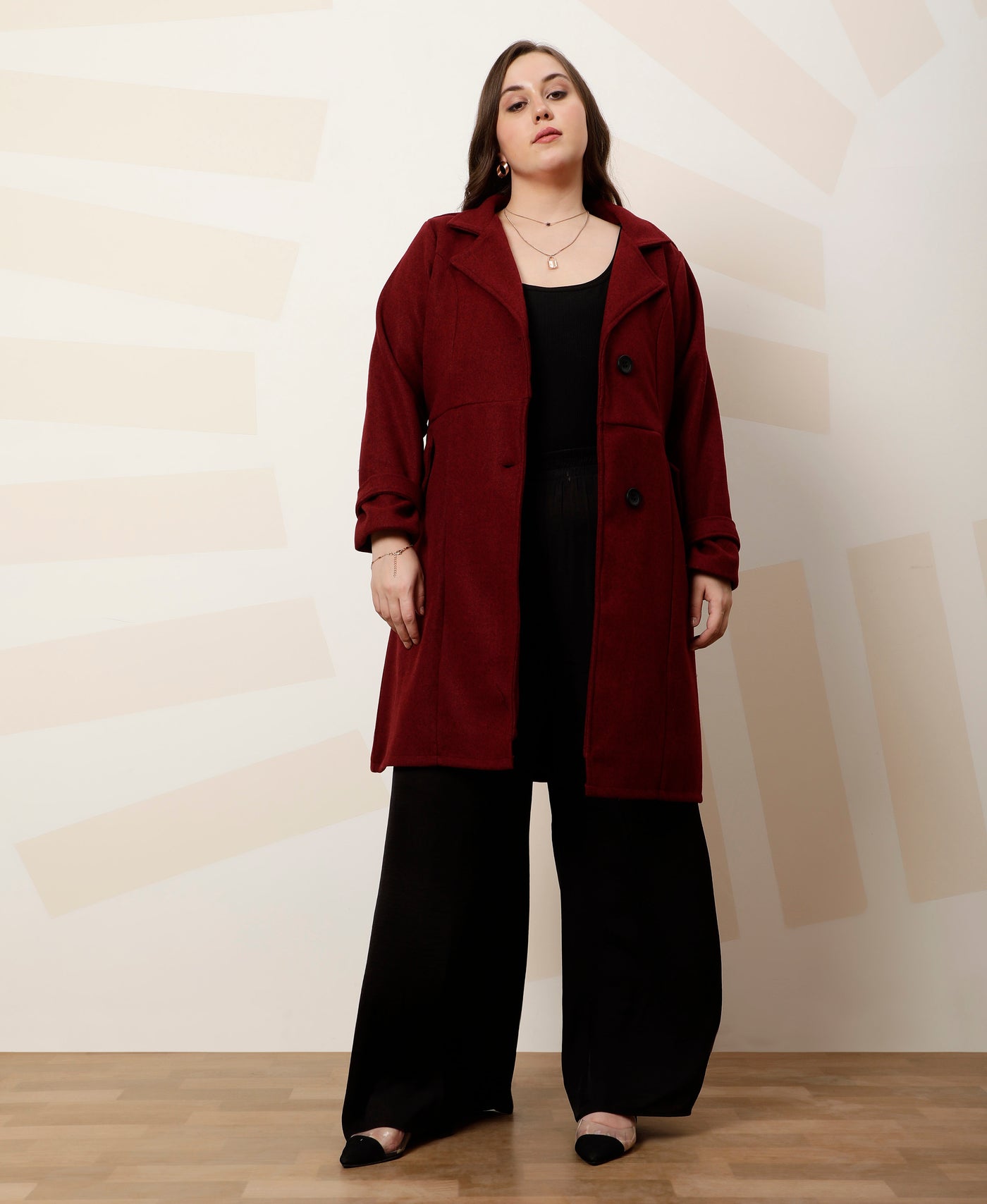 Athena Ample Woolen Long Sleeve Single-Breasted Overcoat