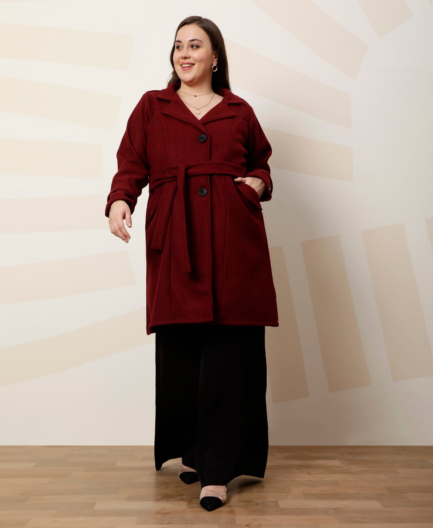 Athena Ample Woolen Long Sleeve Single-Breasted Overcoat