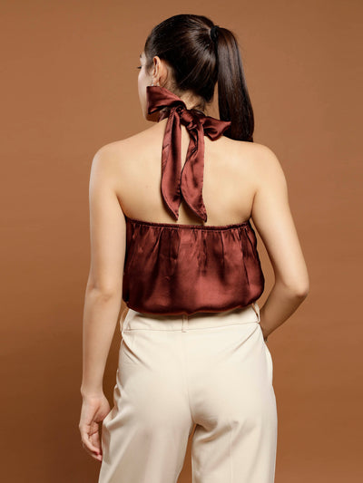 Athena Tie-Up Neck Satin Top