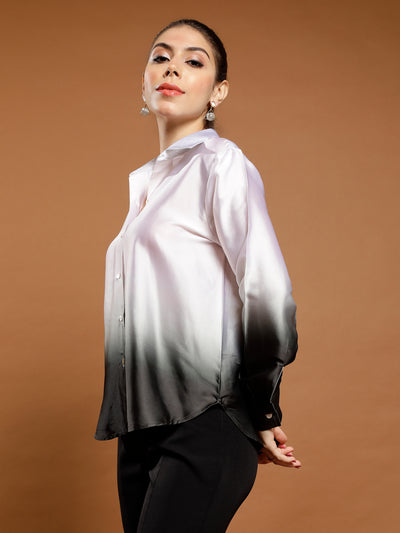 Athena Immutable Ombre Print Satin Shirt Style Top