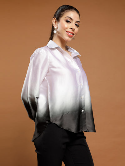 Athena Immutable Ombre Print Satin Shirt Style Top