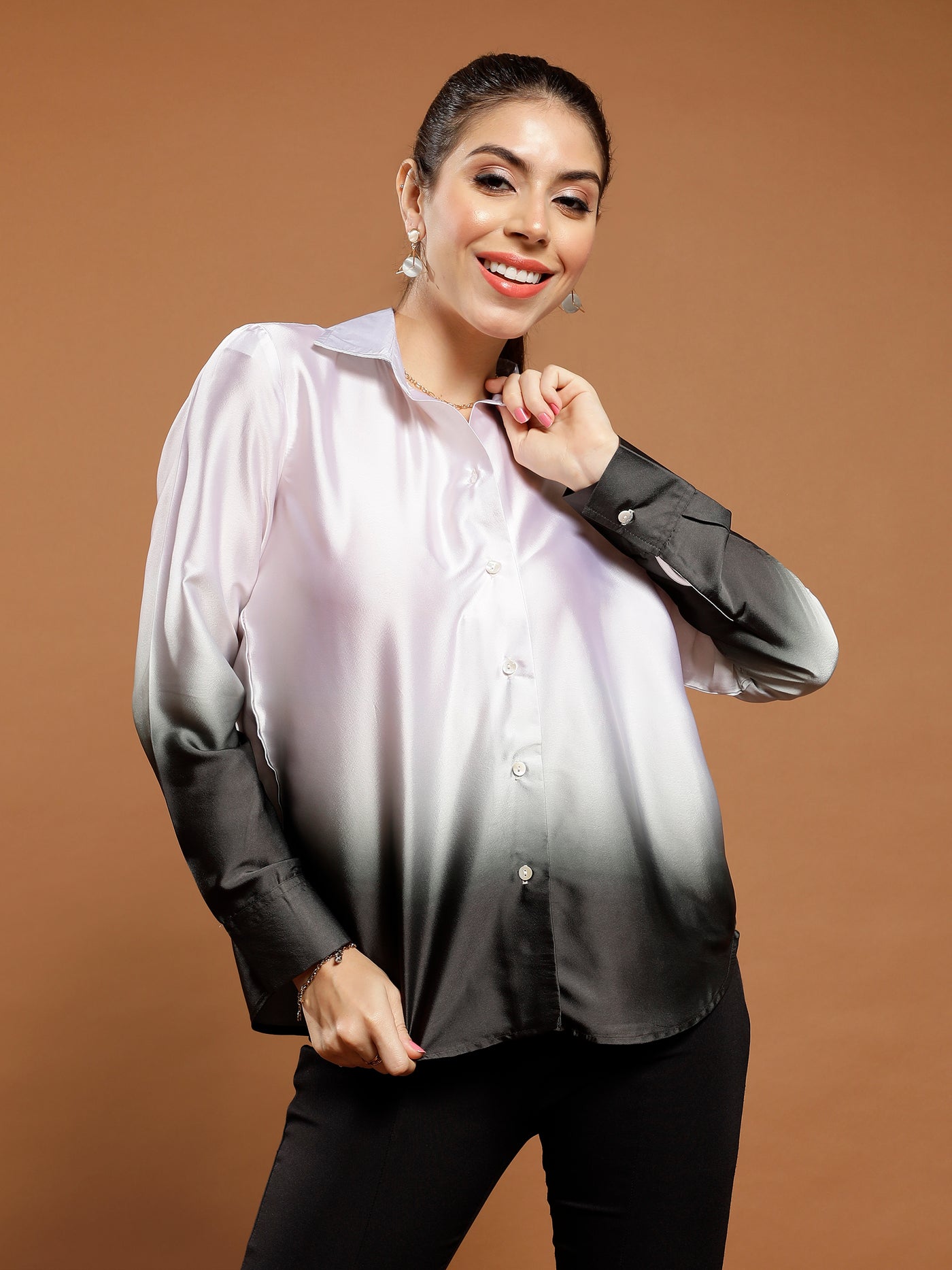 Athena Immutable Ombre Print Satin Shirt Style Top