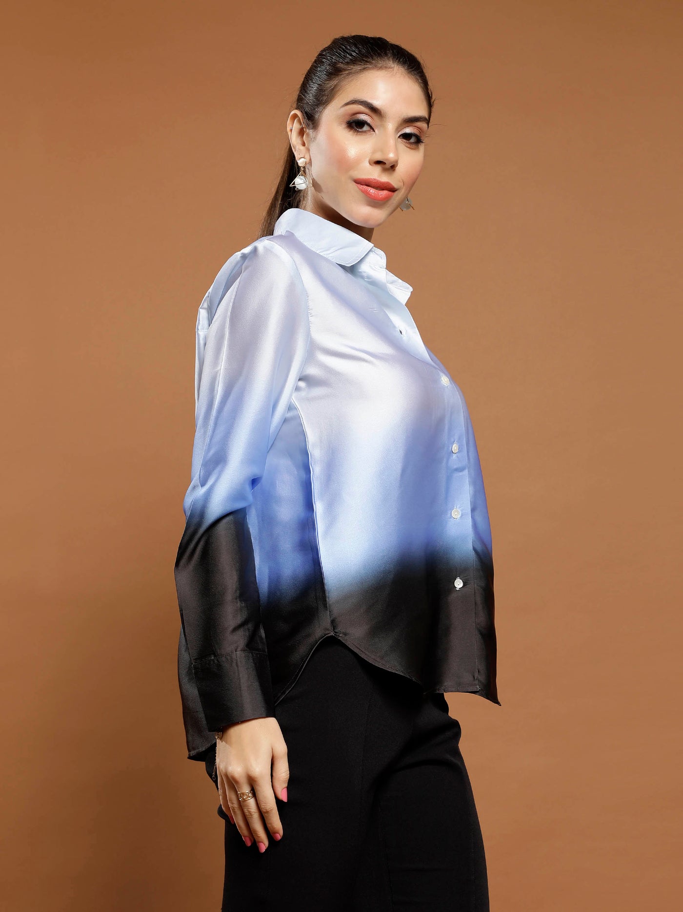 Athena Immutable Ombre Print Satin Shirt Style Top