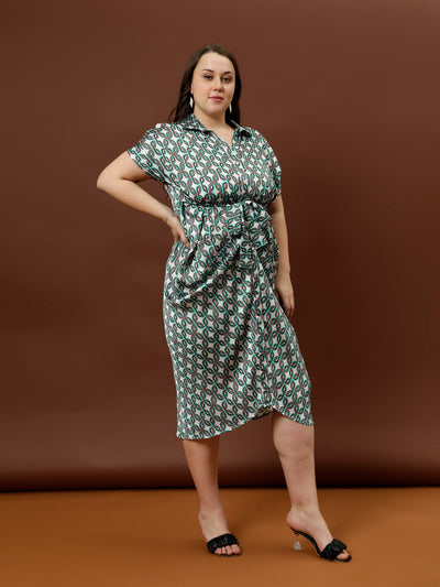 Athena Ample Print Satin Shirt Midi Dress