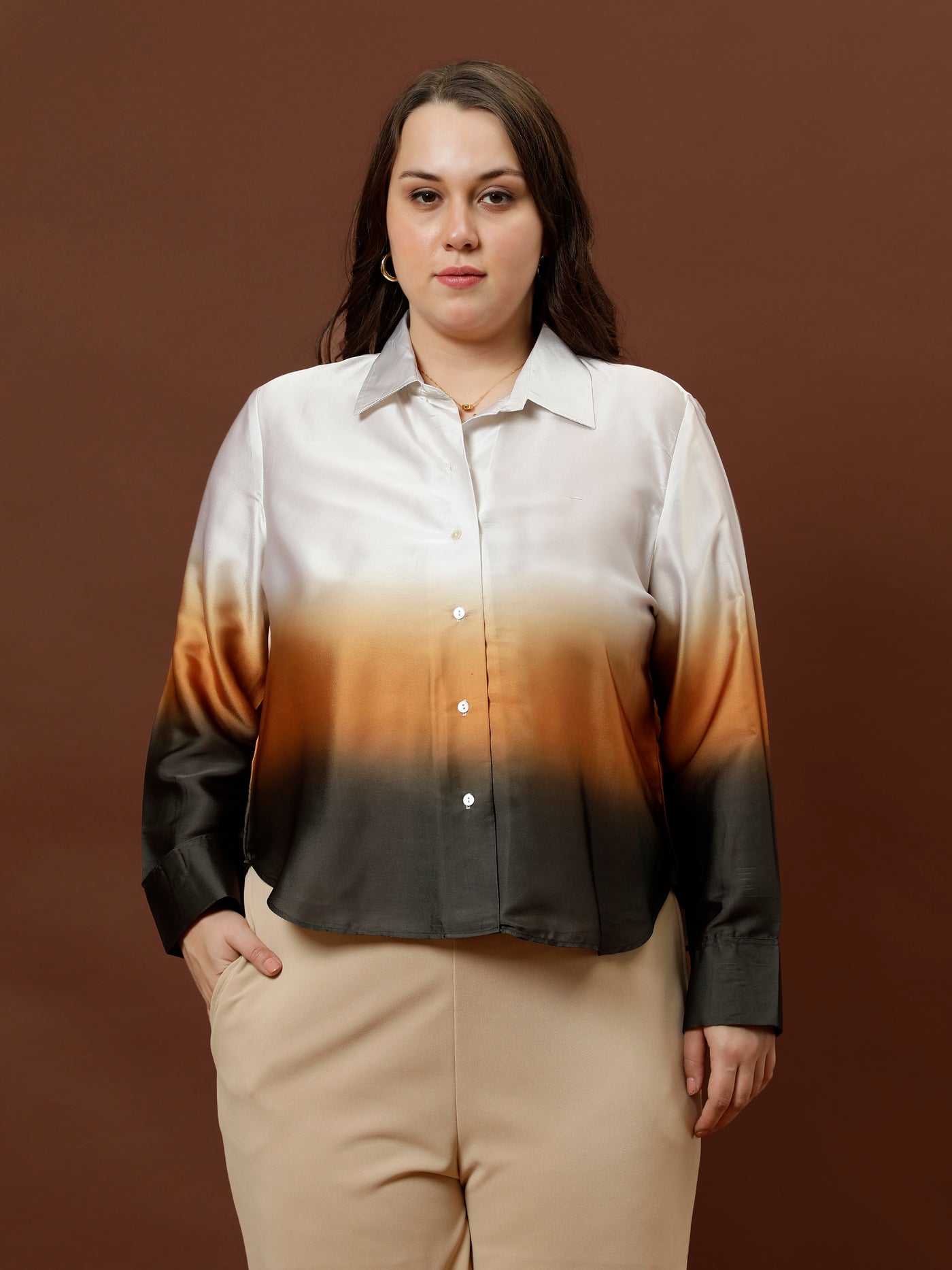 Athena Ample Ombre Print Satin Shirt Style Top