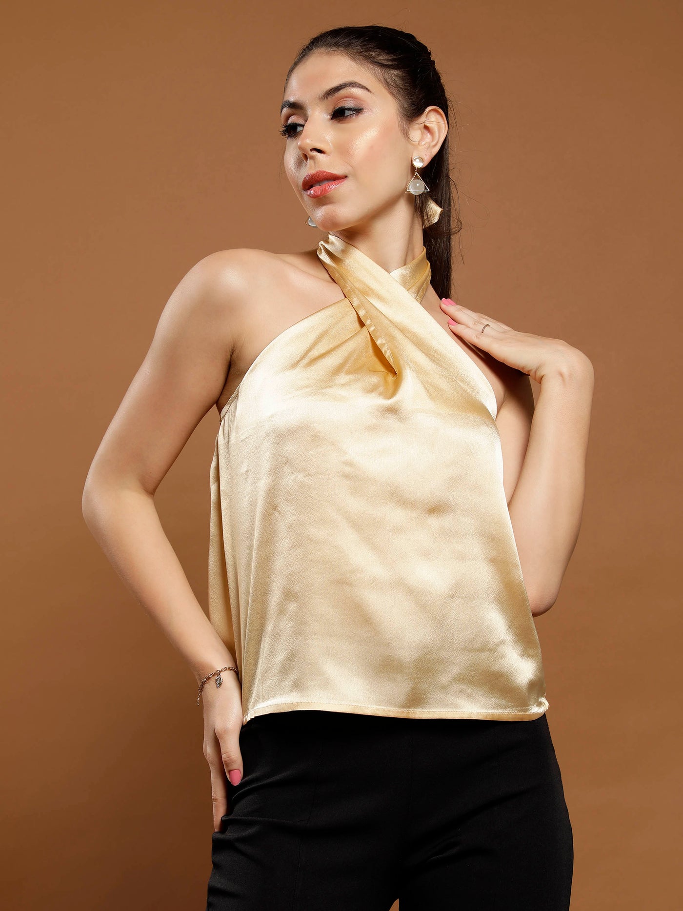 Athena Tie-Up Neck Satin Top