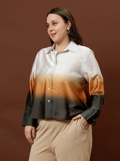 Athena Ample Ombre Print Satin Shirt Style Top