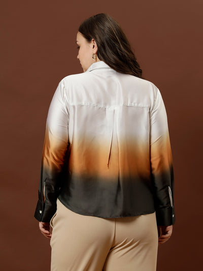 Athena Ample Ombre Print Satin Shirt Style Top