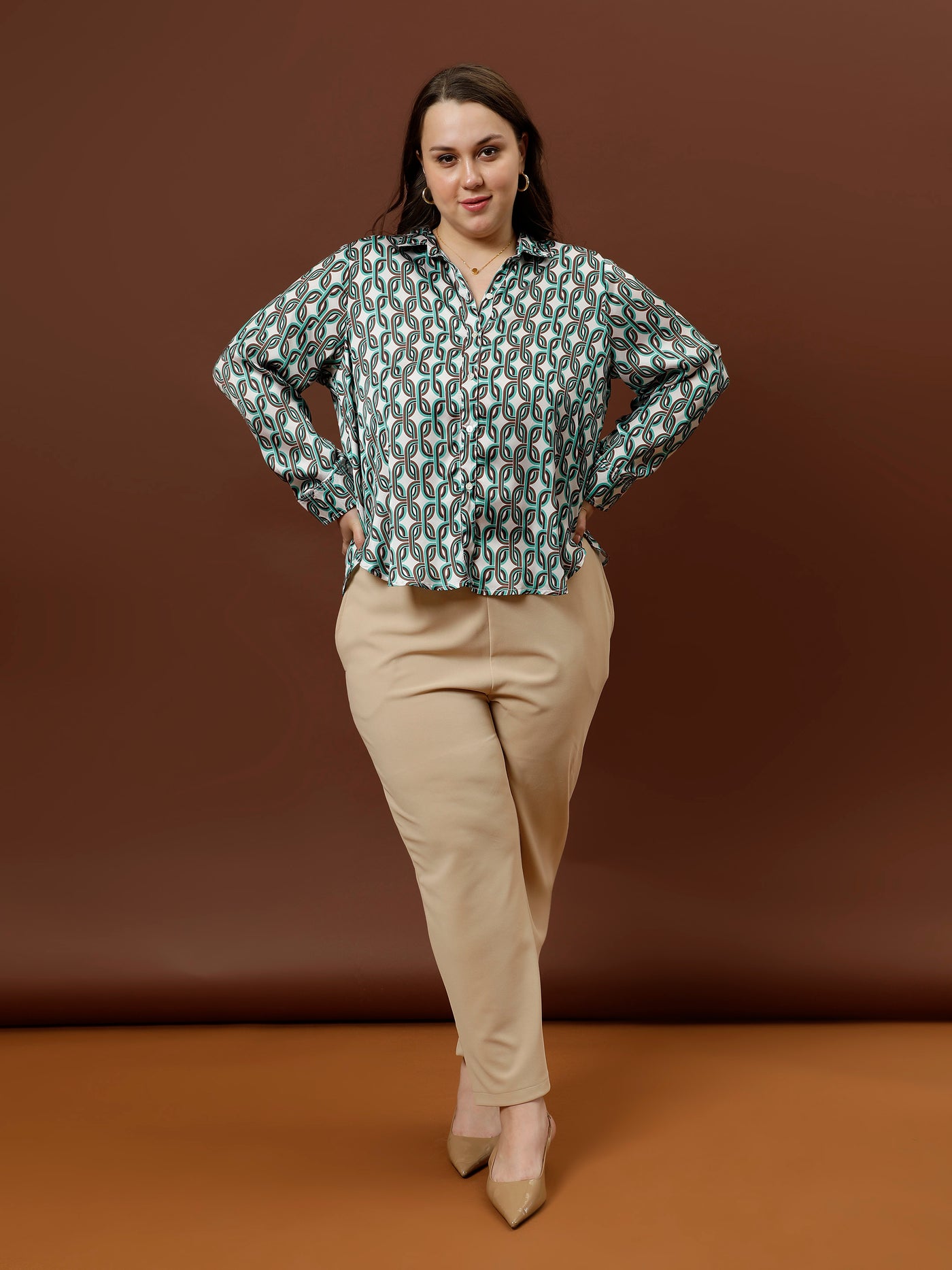 Athena Ample Print Satin Shirt Style Top