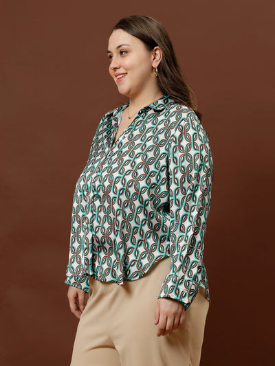 Athena Ample Print Satin Shirt Style Top