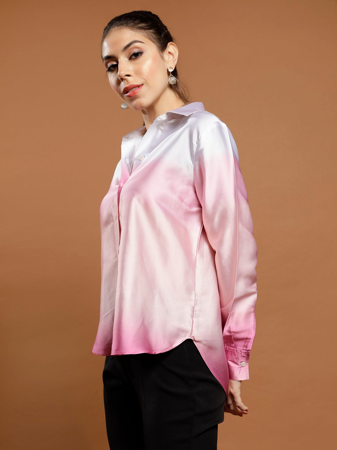 Athena Immutable Ombre Print Satin Shirt Style Top