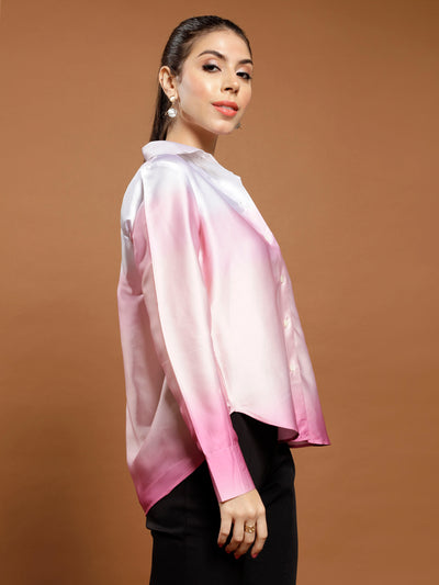 Athena Immutable Ombre Print Satin Shirt Style Top