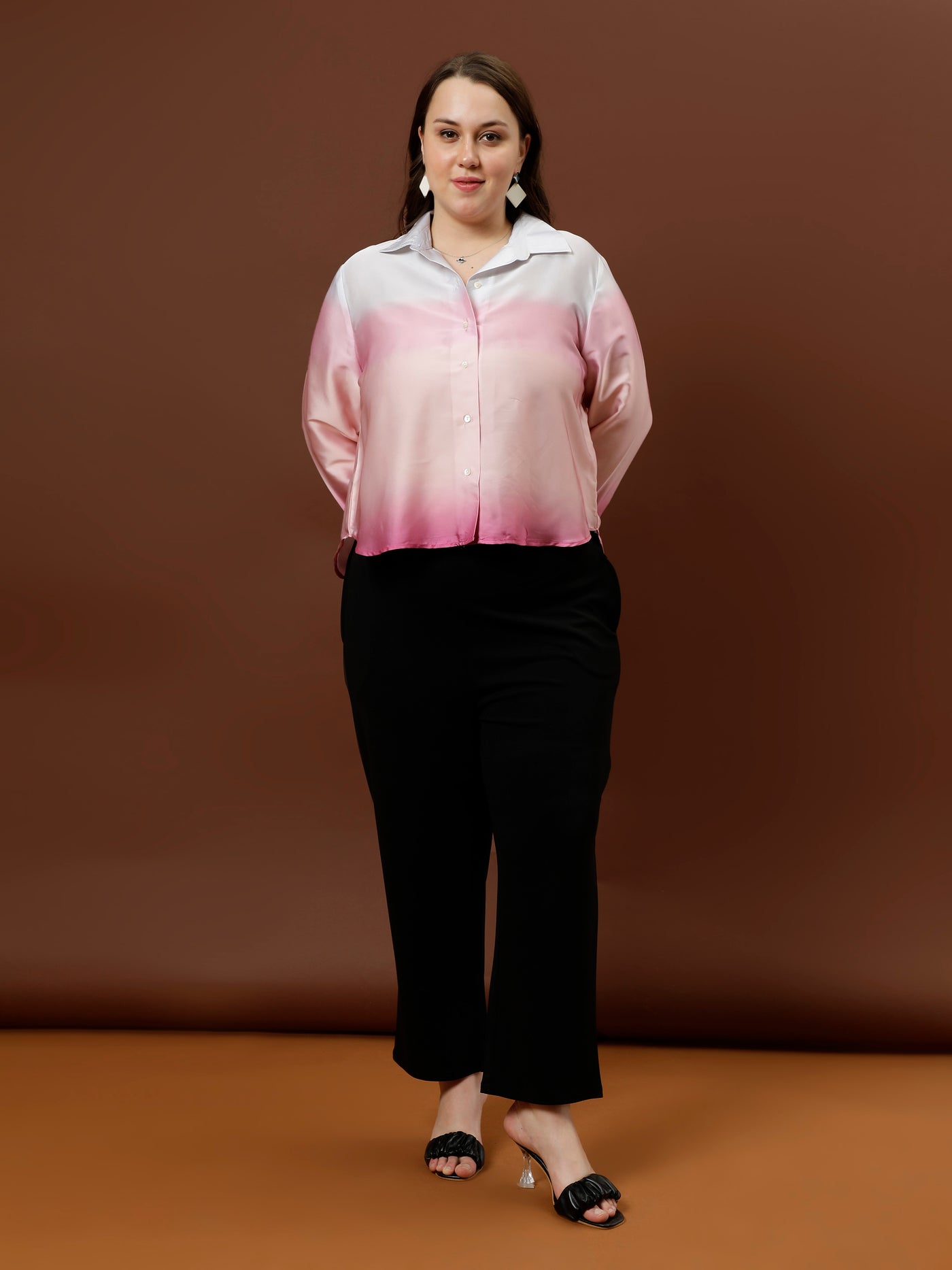 Athena Ample Ombre Print Satin Shirt Style Top