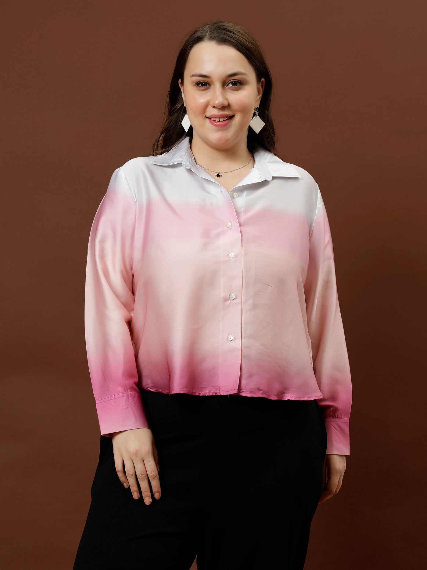 Athena Ample Ombre Print Satin Shirt Style Top