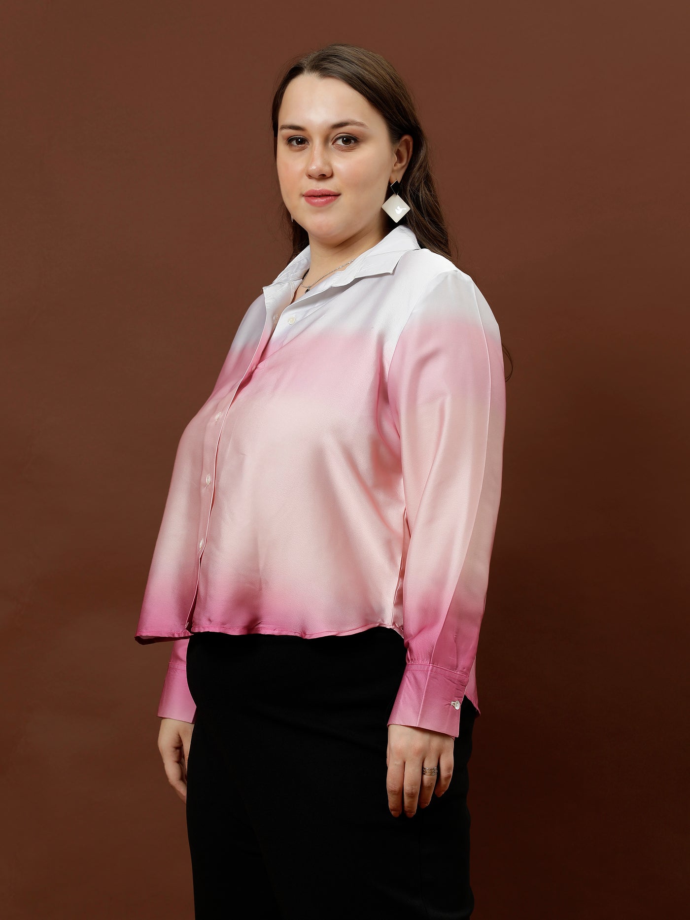 Athena Ample Ombre Print Satin Shirt Style Top