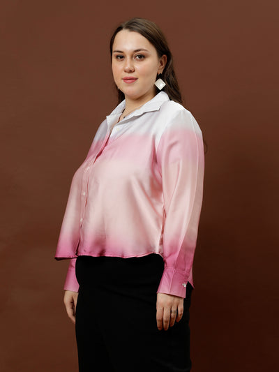 Athena Ample Ombre Print Satin Shirt Style Top