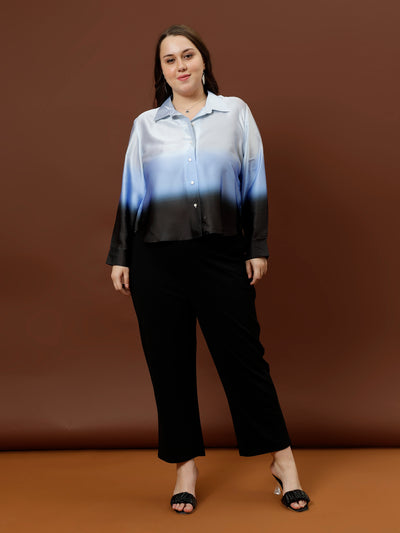 Athena Ample Ombre Print Satin Shirt Style Top