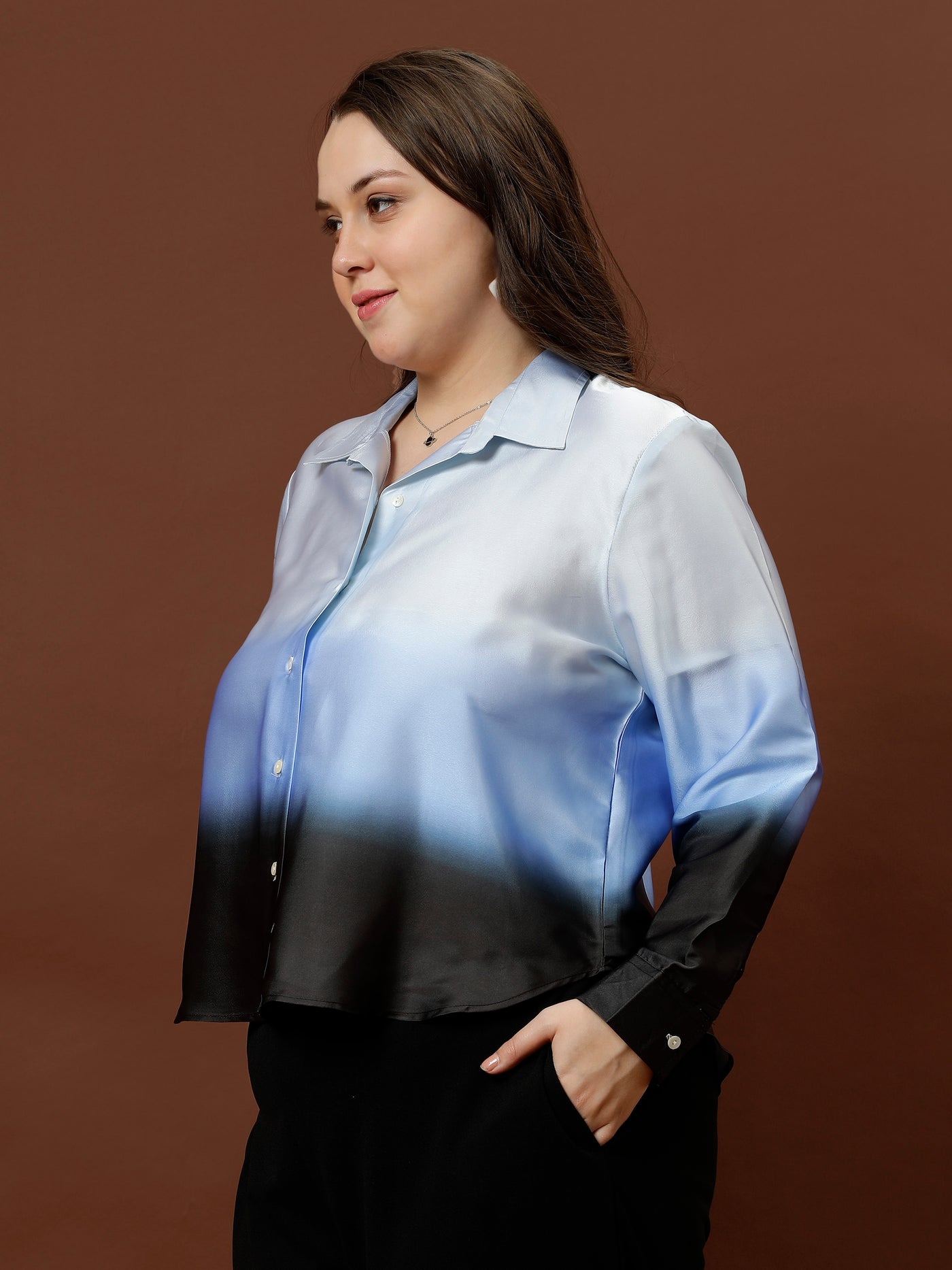 Athena Ample Ombre Print Satin Shirt Style Top