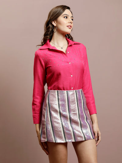 Athena Embellished Long Sleeve Shirt With Skirt Co-Ords