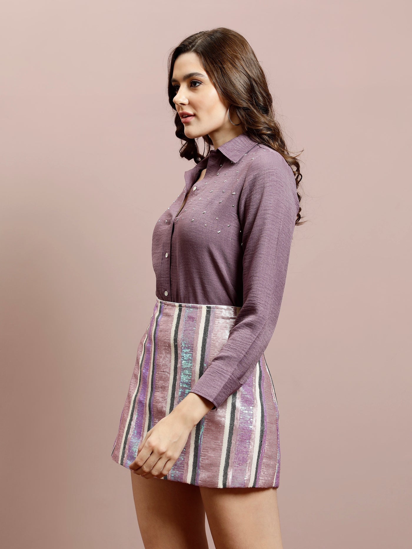 Athena Embellished Long Sleeves Shirt With Skirt Co-Ords