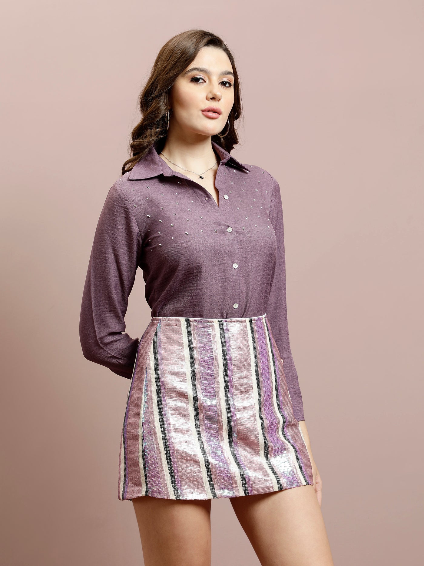 Athena Embellished Long Sleeves Shirt With Skirt Co-Ords