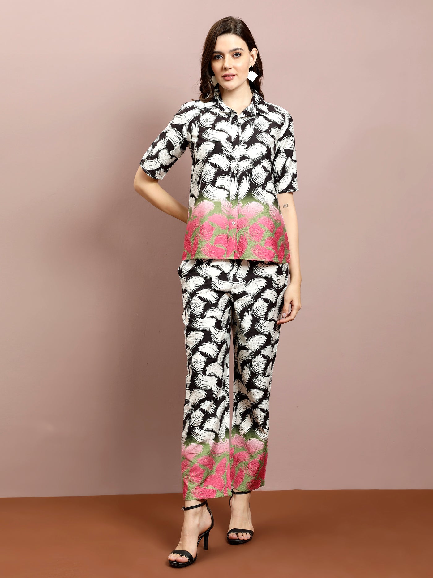 Boho By Athena Geometric Printed Shirt With Trousers