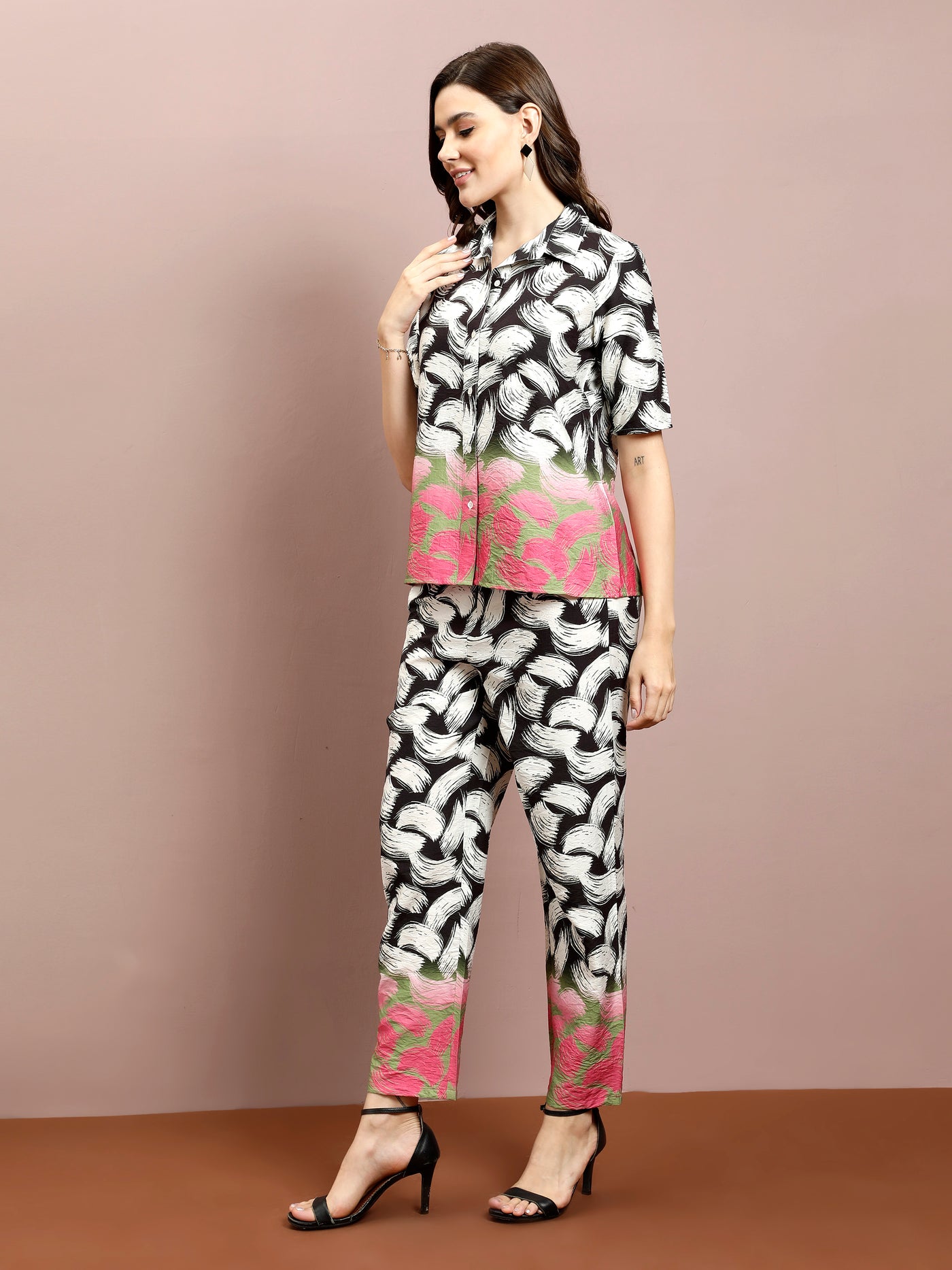 Boho By Athena Geometric Printed Shirt With Trousers