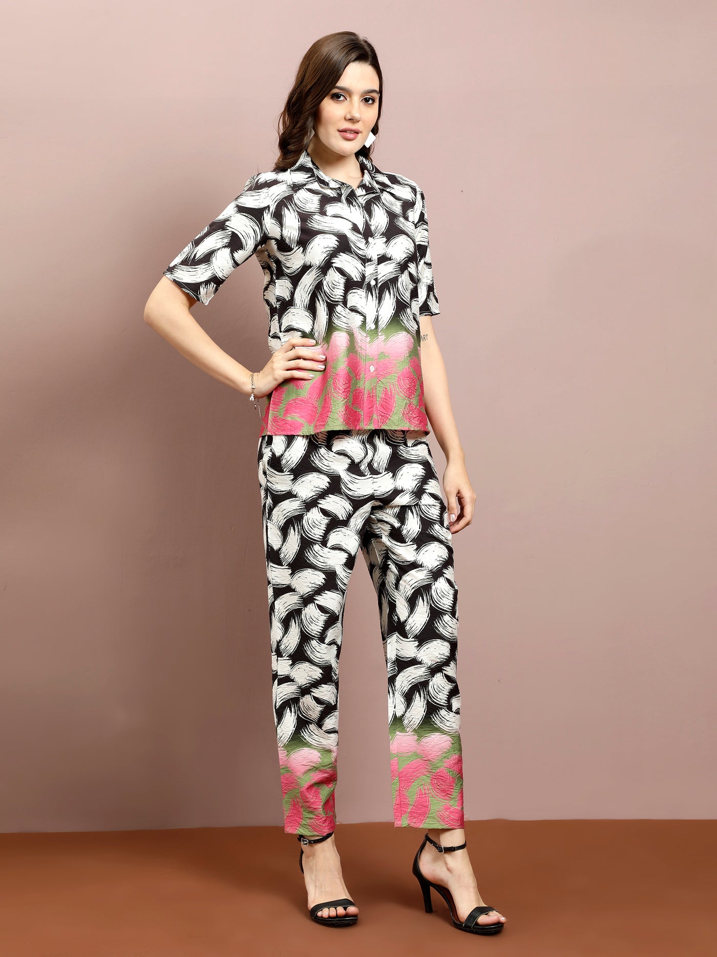 Boho By Athena Geometric Printed Shirt With Trousers