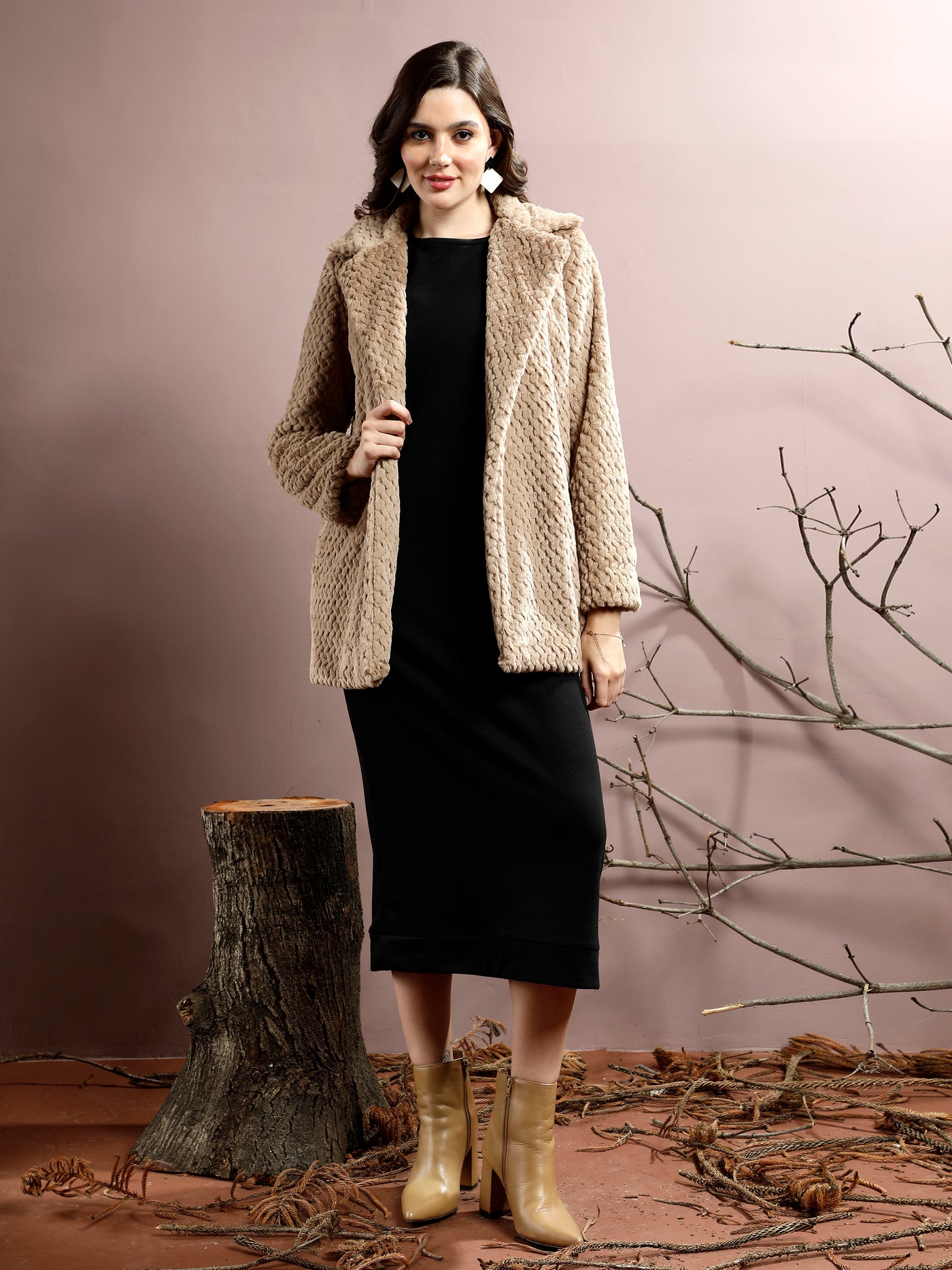 Athena Self Design Hip Length Overcoat