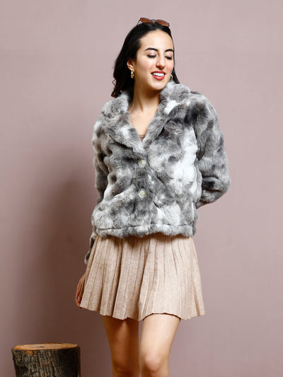 Athena Women Self Designed Notched Lapel Single-Breasted Fur Coat